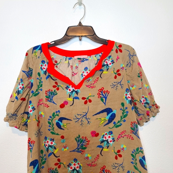 CES FEMME Floral Birds Novelty Animal Print Blouse Top - Picture 3 of 9